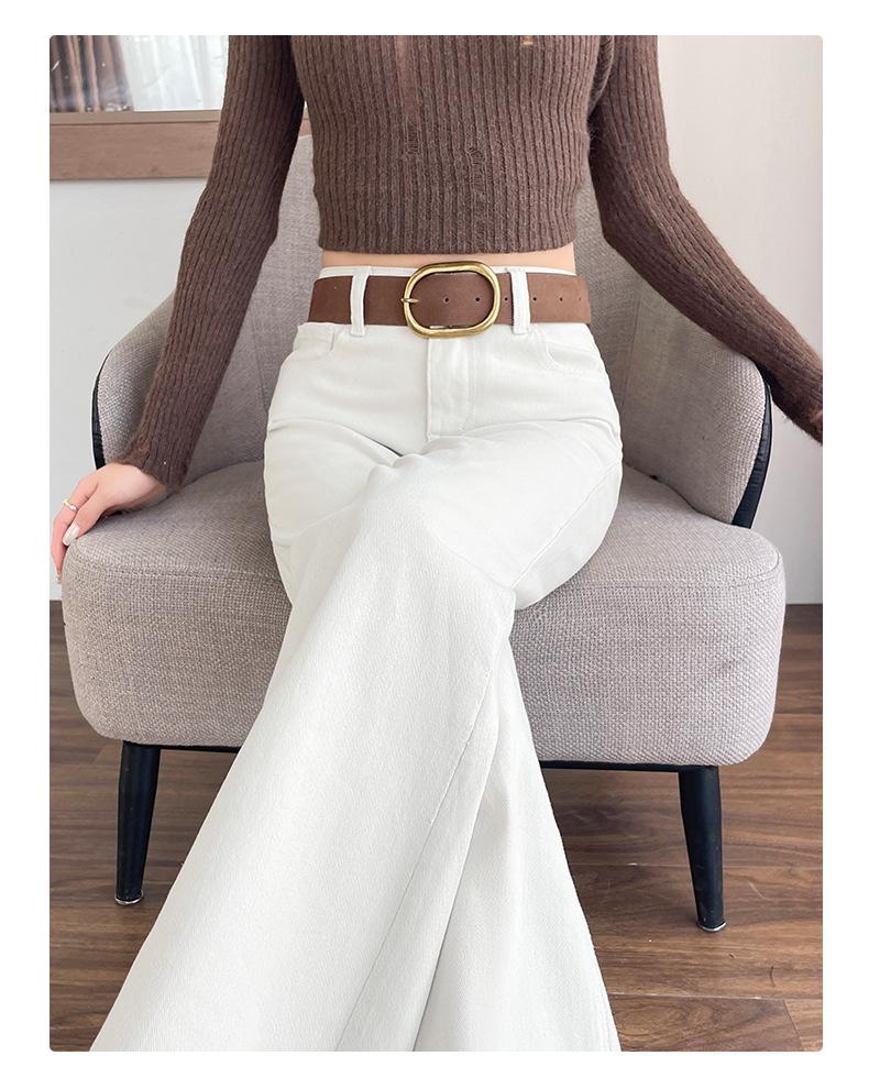 Women's Khaki Velvet Flare Jeans: Autumn/Winter Loose Fit, Slim, Wide-Leg Pants