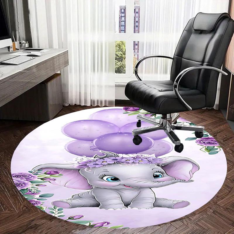1 Stück Cartoon Elefant Rutschfester Runder Teppich für Boden, Büro, Familie, Schlafzimmer, Großer Teppich Innen Teppiche, Langlebiges Polyester-Z0403