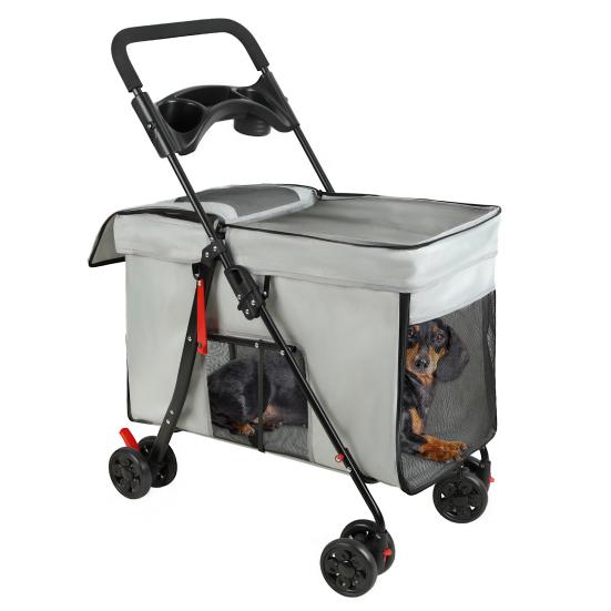 Dog Stroller with 360-degree Wheels, Foldable Pet Cart, 5 Ventilation Windows & Removable Tray, Outdoor Travel Dog Cart for Small/Medium