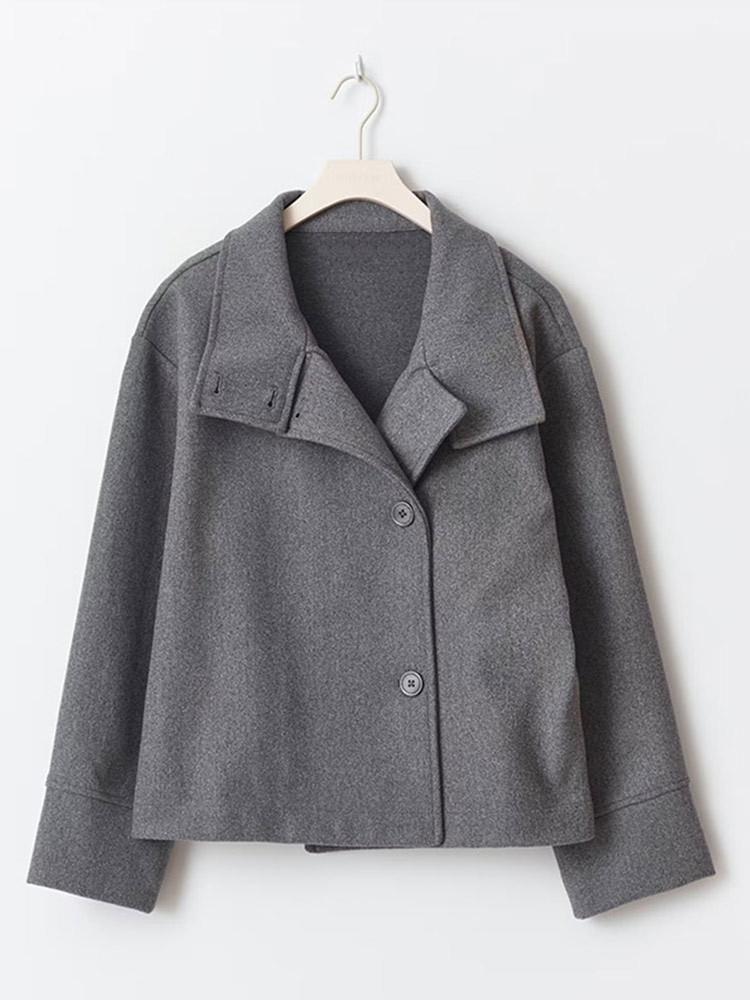 2025 Spring/Summer Women s Elegant Stand-Up Collar Short Woolen Coat with Buttons Large