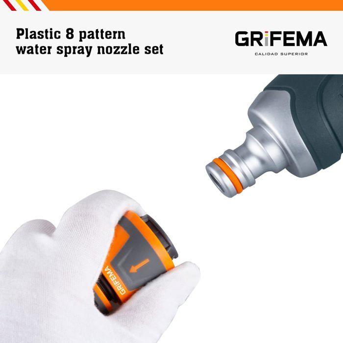 Pistolet d'arrosage - GRIFEMA - GE1305 - 8 modèles - Débit d'eau contrôlable - ABS et acier inoxydable 304