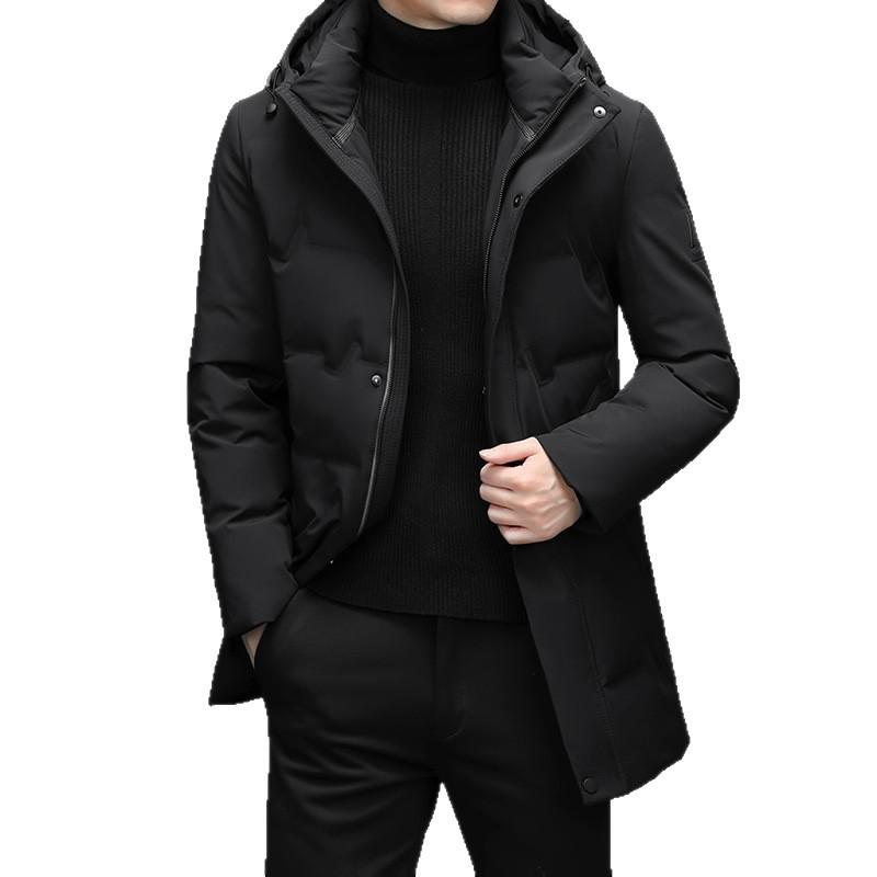 2025 Men's Trendy Hooded White Duck Down Jacket: Warm, High-Quality, and Business Casual Long Winter Coat
