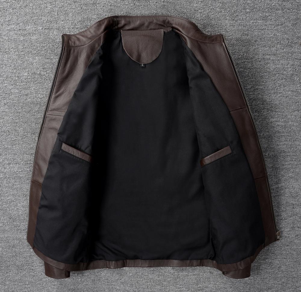 Casual Men Leather Jacket Thin Soft Cow Leather Black Brown Standard Collar Men's Short Coat Spring