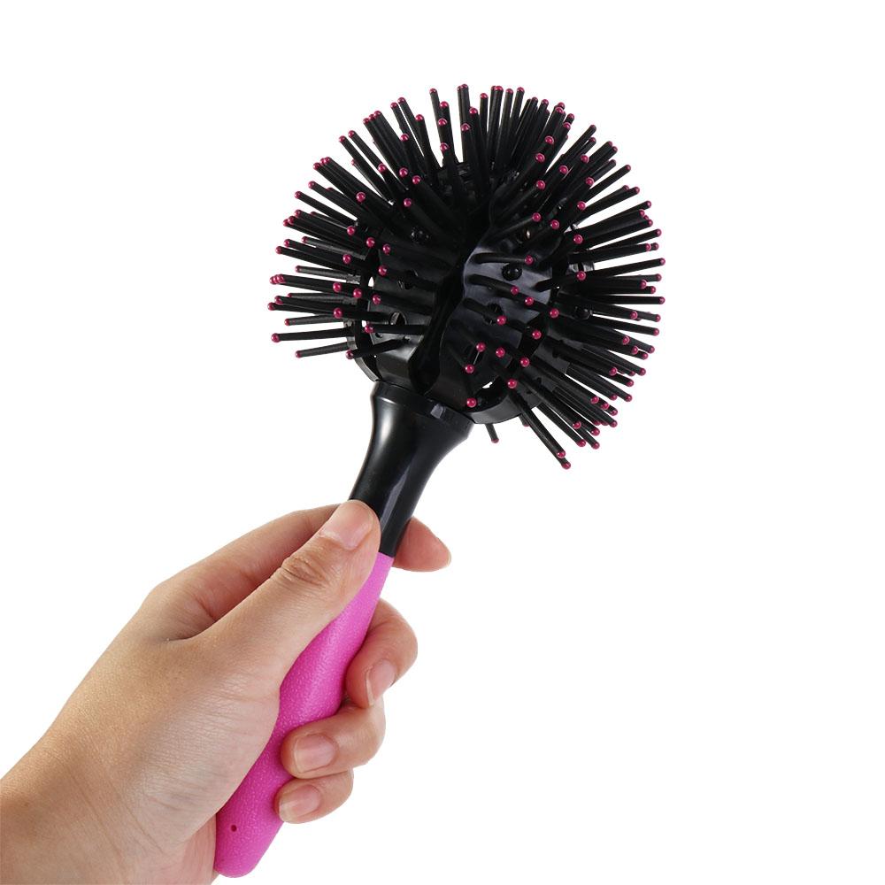 Plastic 3D Round Hair Brushes Comb Heat Resistant Spherical 360 Degree Ball Hairbrush Anti-Static Pink Round Curly Hair Comb