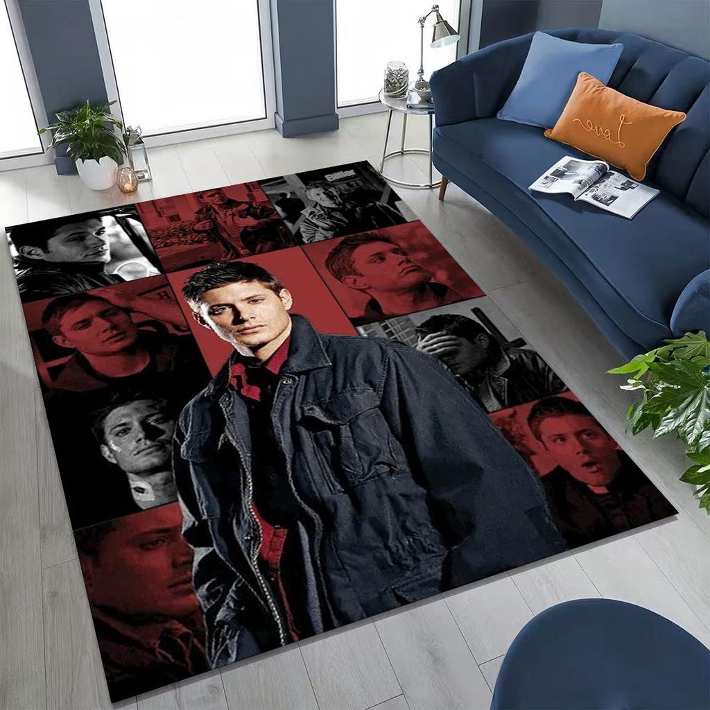 Tapete SPN Supernatural Dean Sam Winchester Castiel para Quarto Sala Sofá Casa Capacho Decoração, Tapete de Chão Grande Antiderrapante para Crianças