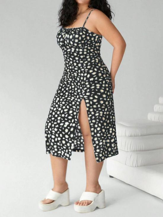 High-Quality Daisy Print Sexy Suspender Dress with Adjustable Buckle
