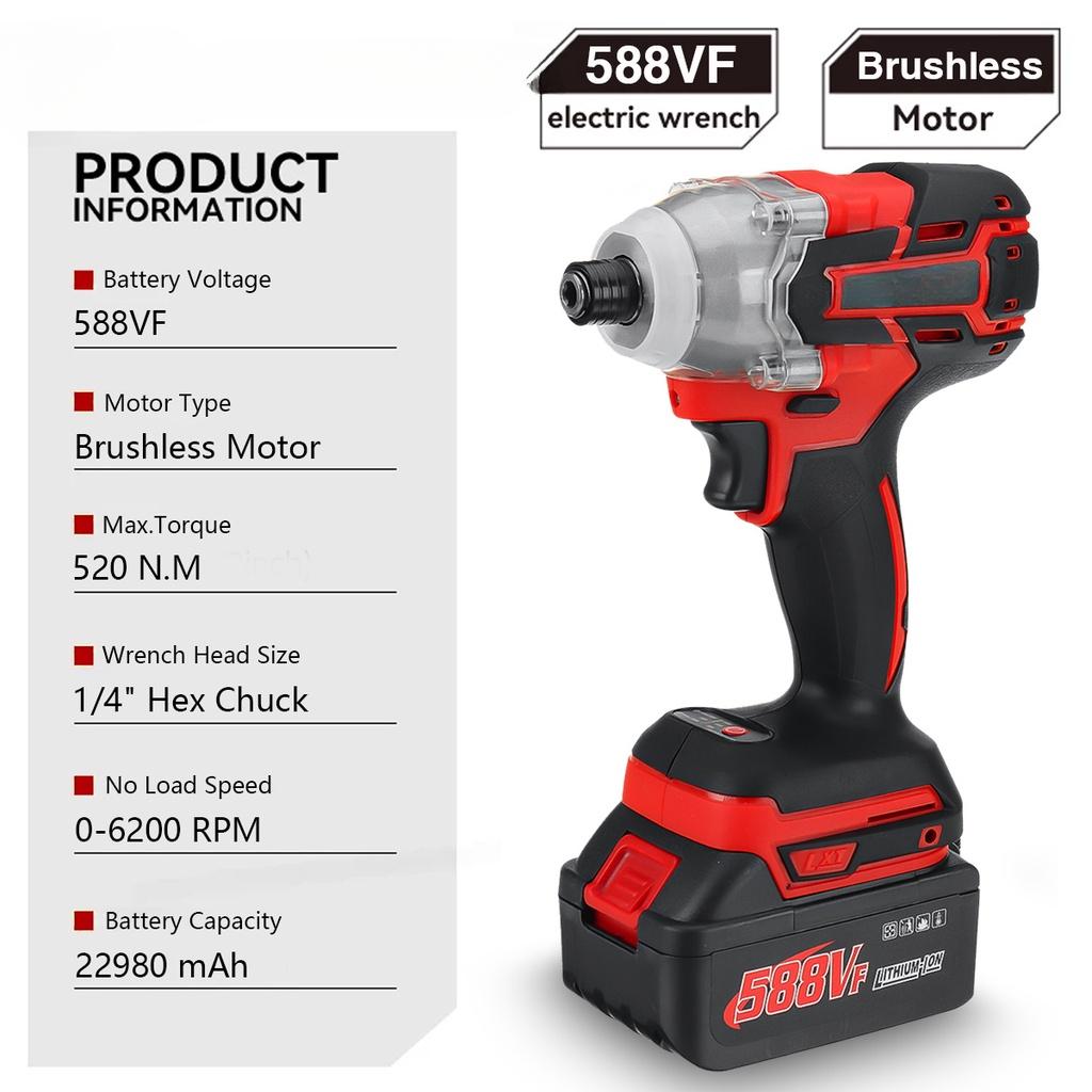 588VF 0-6200 RPM Cordless Brushless Electric Screwdriver Screwdriver Impact Drill Rechargeable Driver Impact Driver Power Tools