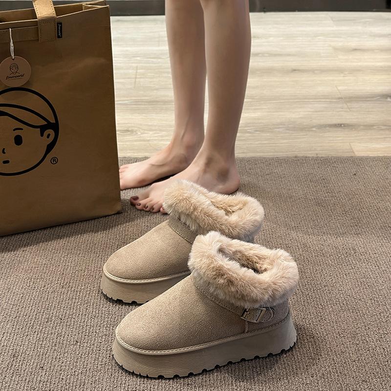 Thick-soled Snow Boots Women's Winter Metal Buckle Fleece Small Cotton Shoes