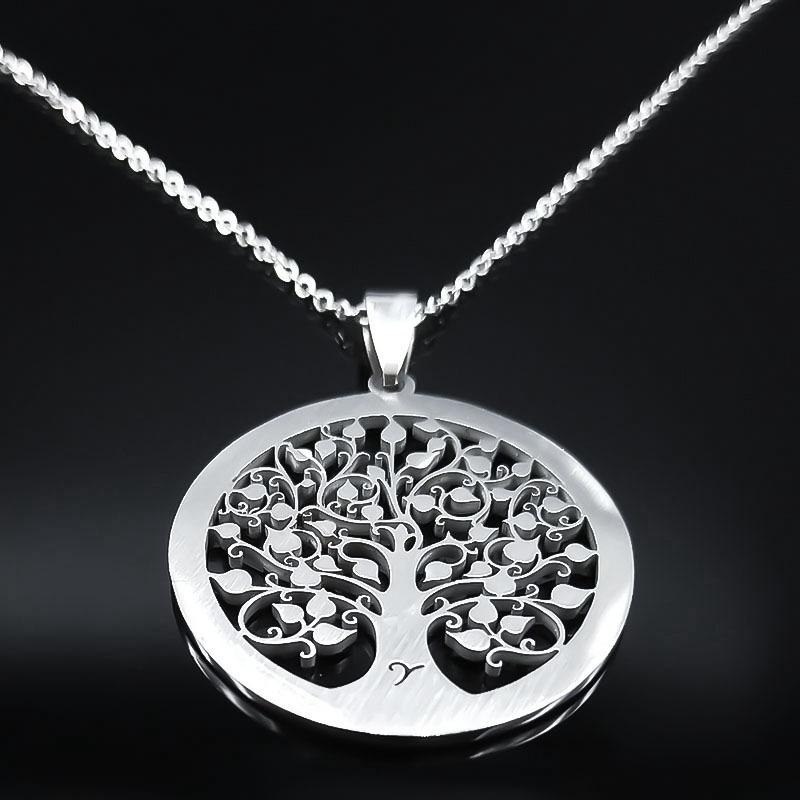 Delicate Hollow Tree of Life Pendant Necklace Stainless Steel Choker Jewelry