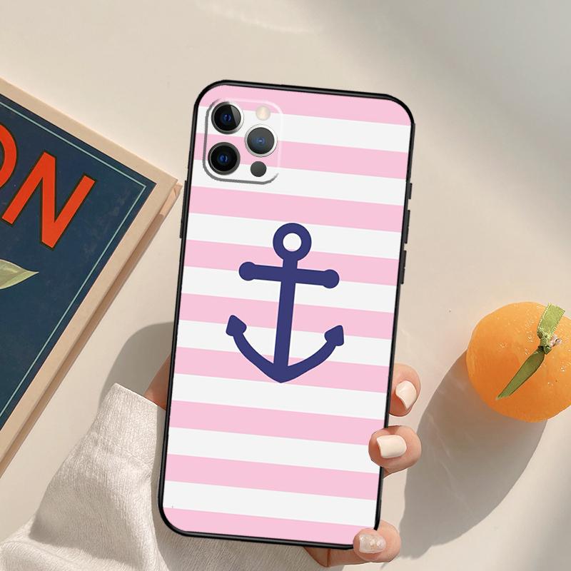 Stripes Anchor Boat Ship Funda Case For iPhone 16 15 14 Pro Max 11 12 13 Pro Max Mini XR 16 15 Plus 16e Phone Cover