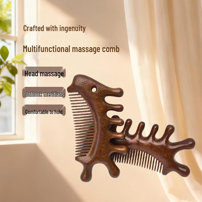 Golden Sandalwood Vermilion Bird Double-Sided Women s Hair Massage Comb 001