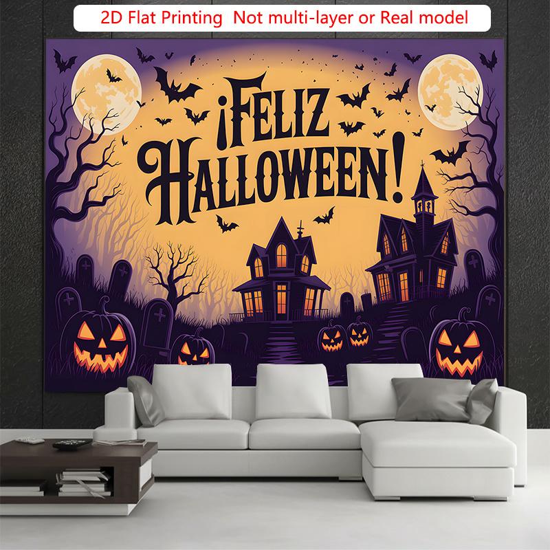 Party Backdrop Halloween Flat Spooky Pumpkins Haunted Houses Photo Background Decor Party Decor