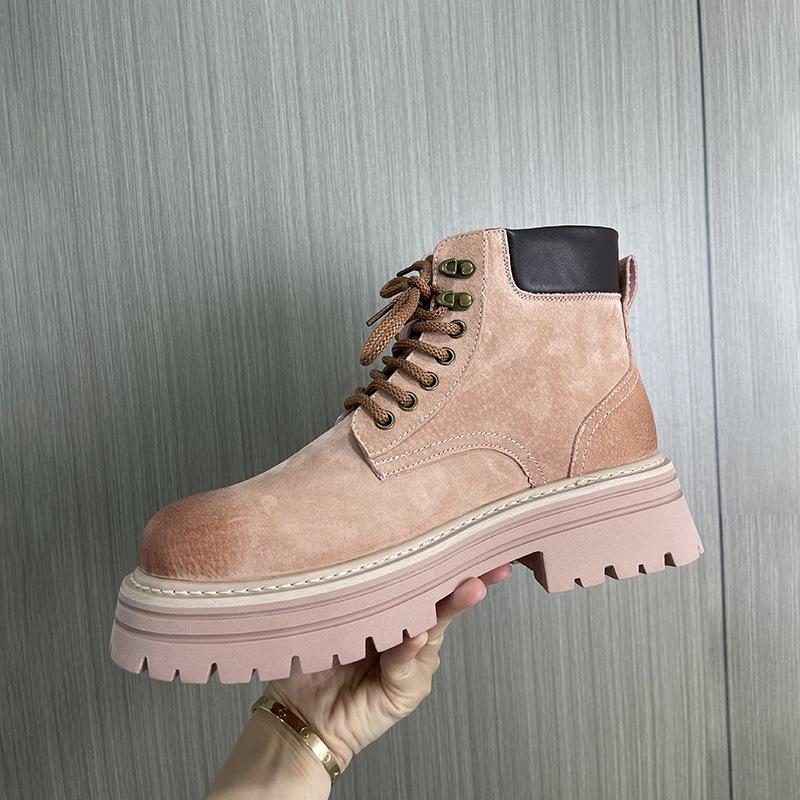 Autumn New Designer Big Size Men's Platform Shoes Solid Color Retro Work Boots Male Pigskin Leather High Quality Ankle Boots Man