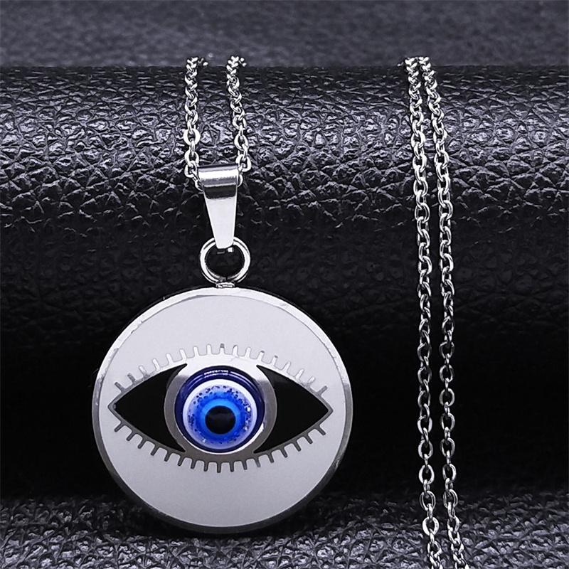 Turkish Evil Eye Necklace Stainless Steel Silver Color Blue Lucky Eyes Water Drop Necklaces Jewelry Collier Femme N8366S01