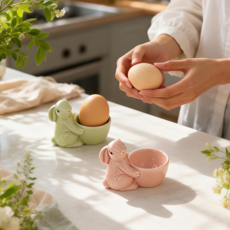 Rabbit Ceramic Egg Cup, Breakfast Egg Holder, Small, Fresh and Simple Ornament, Desktop Living Room Home Decoration