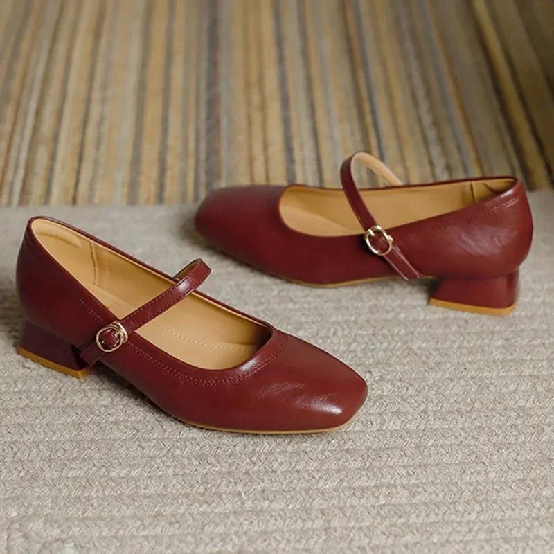 Fashion New Mary Jane Shoes for Women Retro Style Square Toe Low Heel Single Shoes Soft and Comfortable Ballet Shoes Zapatos Mujer