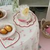 French Embroidered Pet Tableware Mat Pure Cotton Love Flower Trimmed Tabletop Decorative Prop Puppy Dog Bowl Mats
