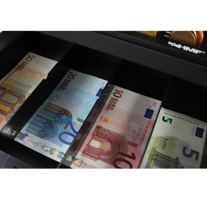 Caisse à monnaie - hmf - 10015-02 - noir - 30 x 24 x 9 cm - 4 compartiments billets