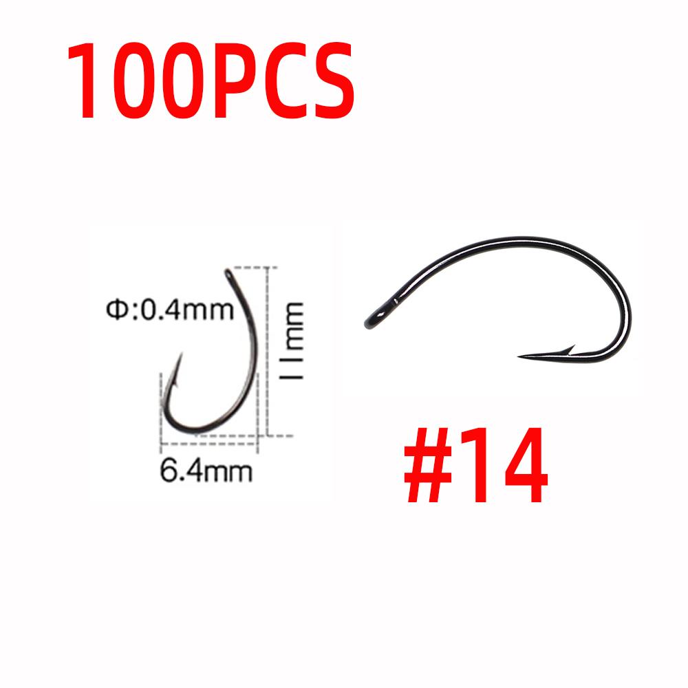 

#8~#16 100 шт. изогнутый крючок для вязания мушек, нимф, личинок, куколок, креветок, бокоплавов, рыболовные крючки