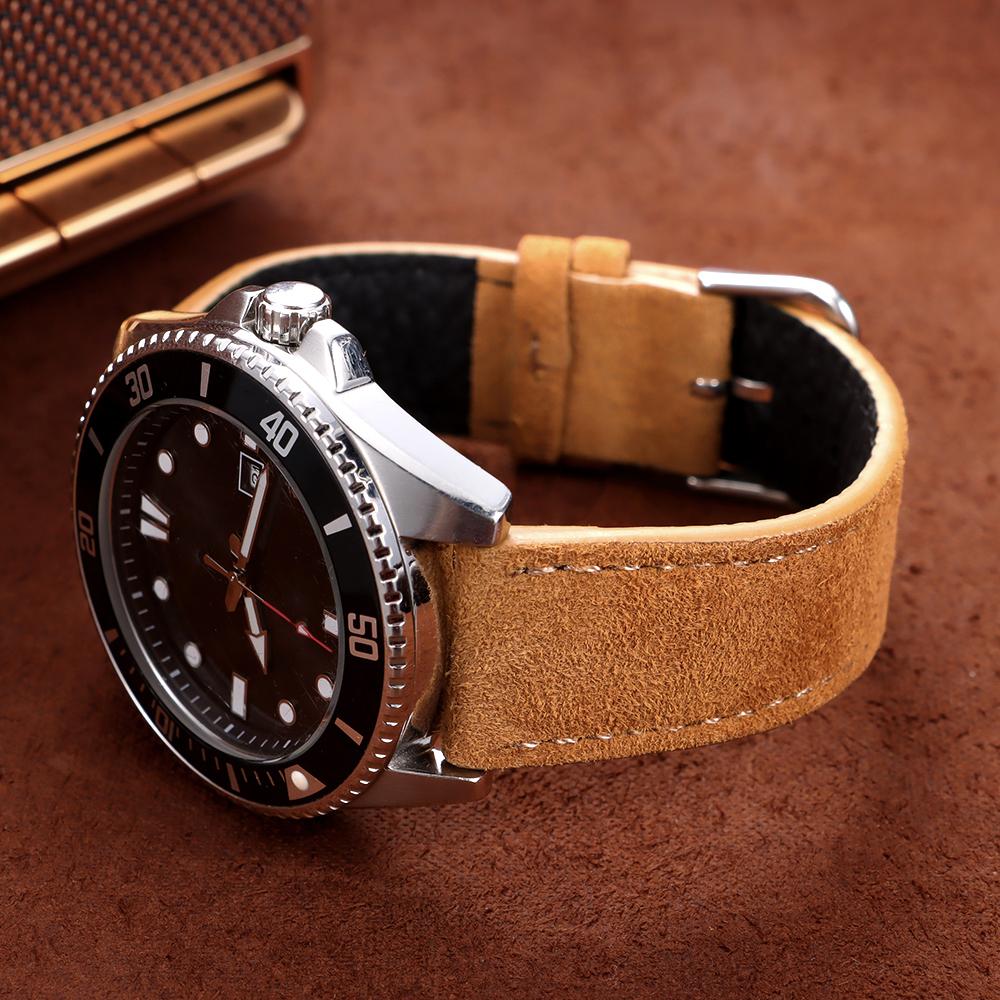 18 19 20 22 24mm Suede Strap Band Quick Release Vintage Cowhide Bracelet Calfskin Wristband Belt  Accessorie for Seiko for Omega
