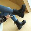 New women's fashion boots European and American large-size shoes platform sleeve rubber middle heel round head autumn and winter mid-tube boots