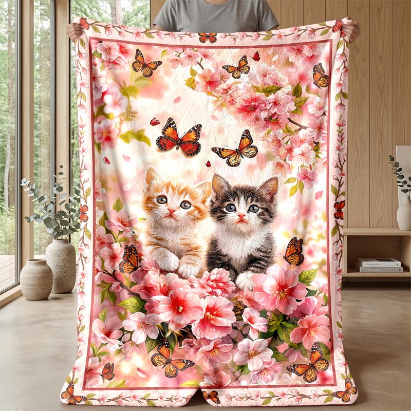 Cute Kittens in Playful Scenes blanket Personalized Name Flannel Blanket Soft Cozy Plush Throw for Sofa Bed Lightweight Home Decor
