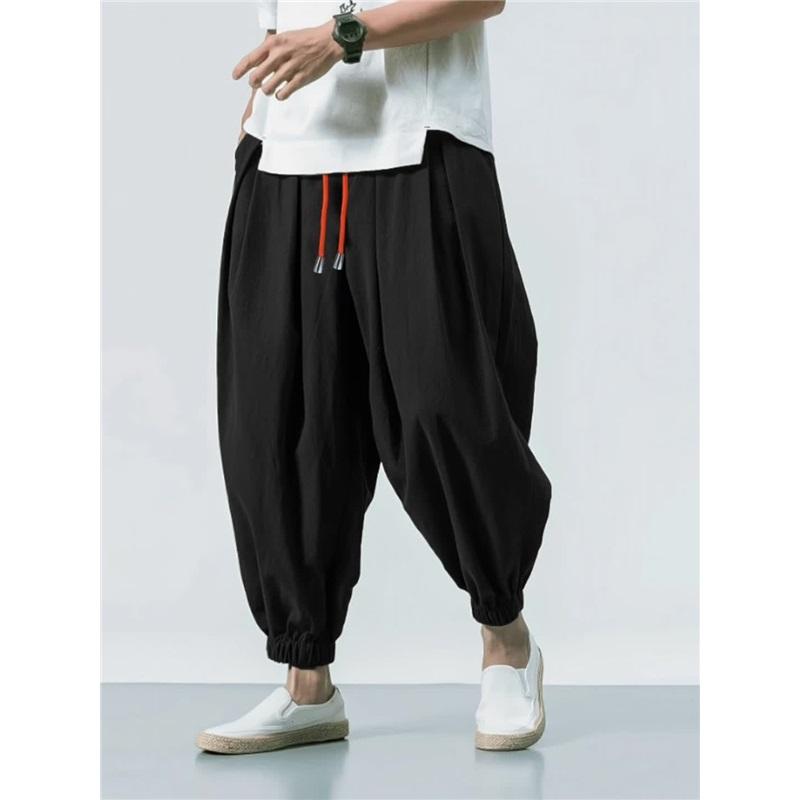 Men's Loose-fit Harem Pants, Elastic Drawstring Waist, Non-stretch Casual Lantern Trousers, Lightweight Quick-dry