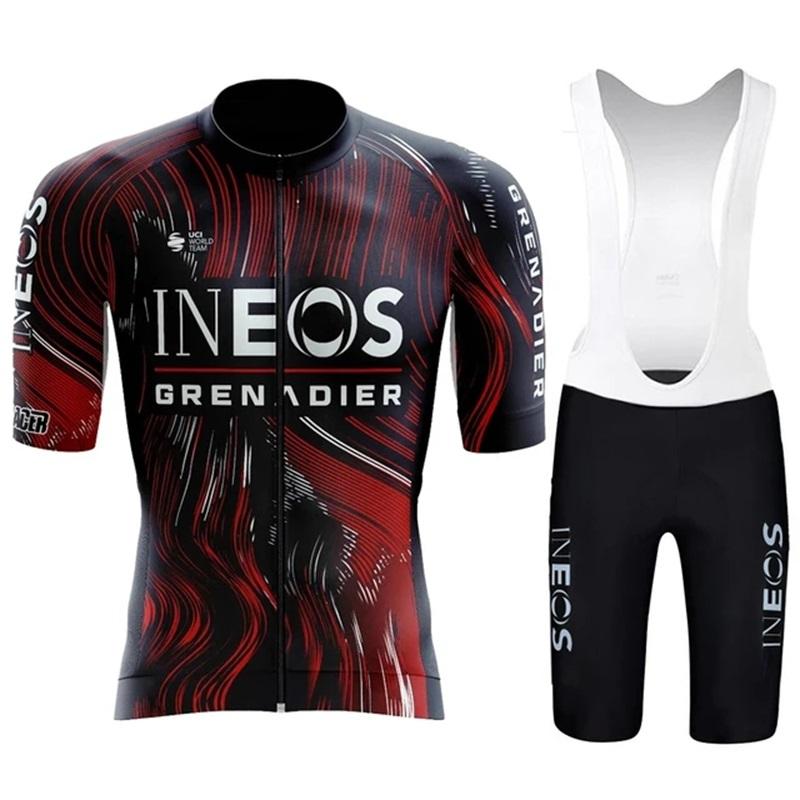 2026 Estate Pro Team INEOS GRENADIERS Bianco Abbigliamento da Ciclismo Set Maglia da Ciclismo Uomo Maglia da Bici da Strada Completo Pantaloncini da Ciclismo con Bretelle
