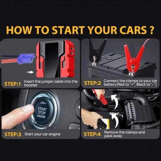 12V Portable Car Jump Starter: 99800mAh Large Capacity Lithium Booster for 8.0L Gas & 5.5L Diesel Engines