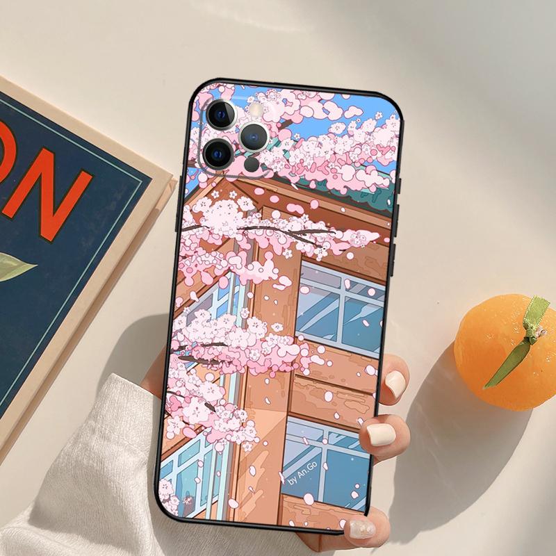 Tokyo Sakura cherry blossom landscape Funda Case For iPhone 16 15 14 Pro Max 11 12 13 Pro Max Mini XR 16 15 Plus 16e Phone Cover