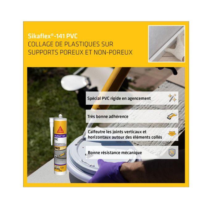 Mastic-colle pvc - sika - 651294 - haute résistance - intérieur et extérieur - 290ml