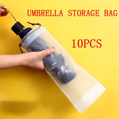 10 pezzi Sacchetto di plastica traslucido opaco Sacchetto di stoccaggio per ombrelli Sacchetto di stoccaggio per ombrelli portatile riutilizzabile con coulisse Organizer per la casa