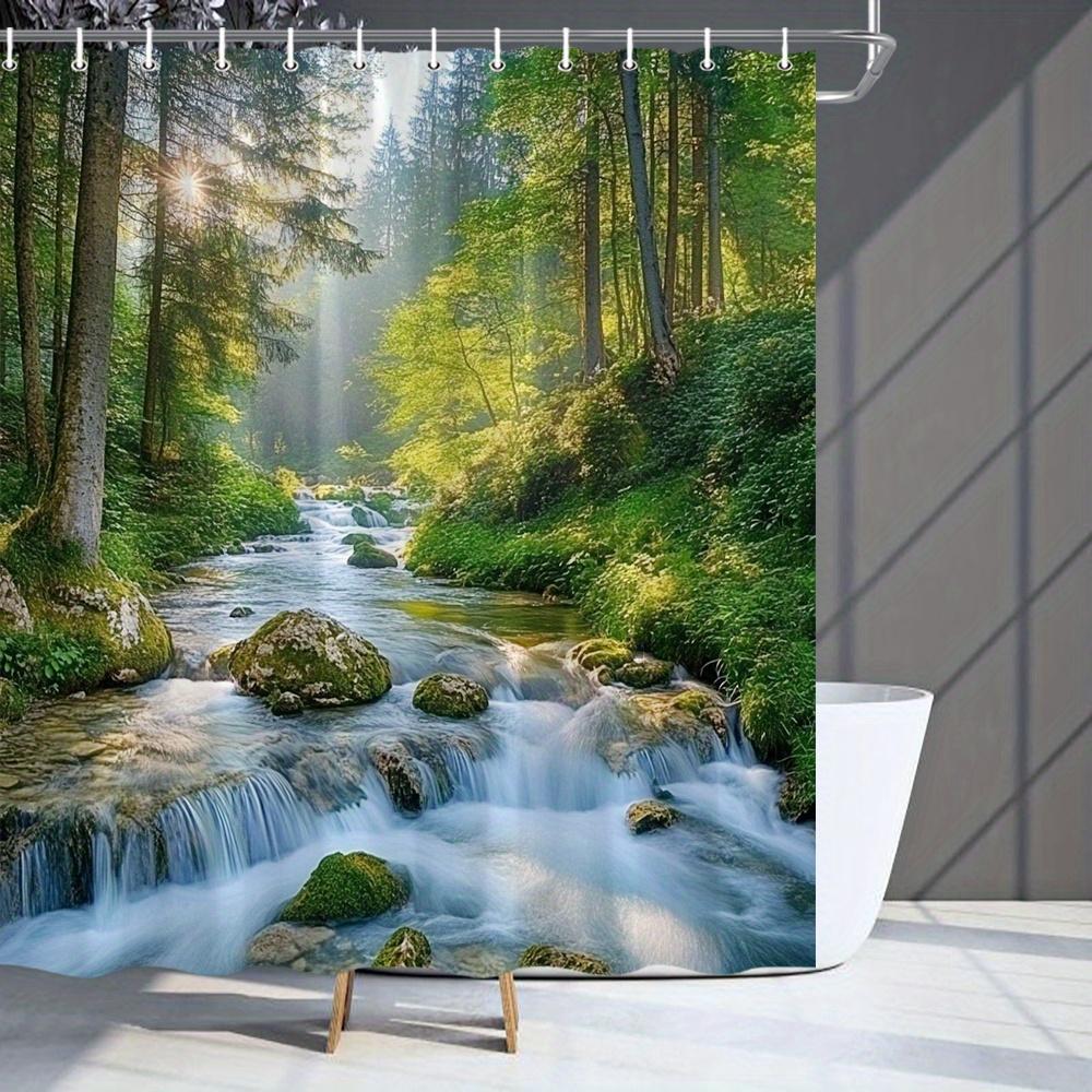 

Waterfall Serenity Shower Curtain - Various Styles Of Bathroom Decoration, Passionate About Green Nature And The Dawn Of Dawn W90XH180cm