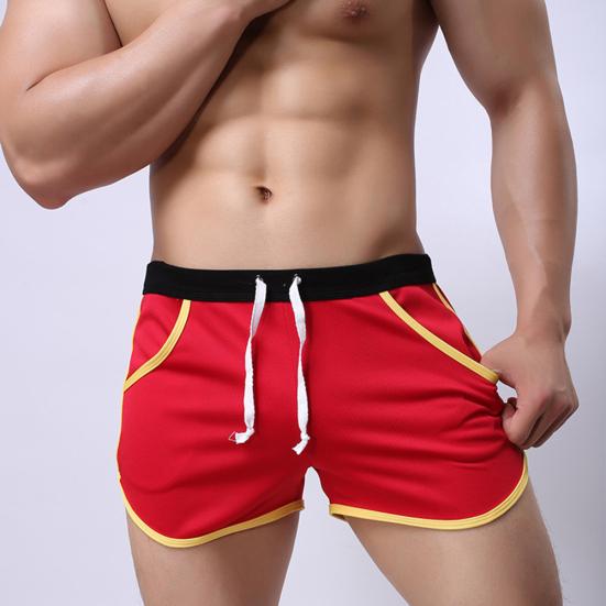 Men Color Block Summer Sports Gym Drawstring Shorts Beach Pants Swimming Trunks