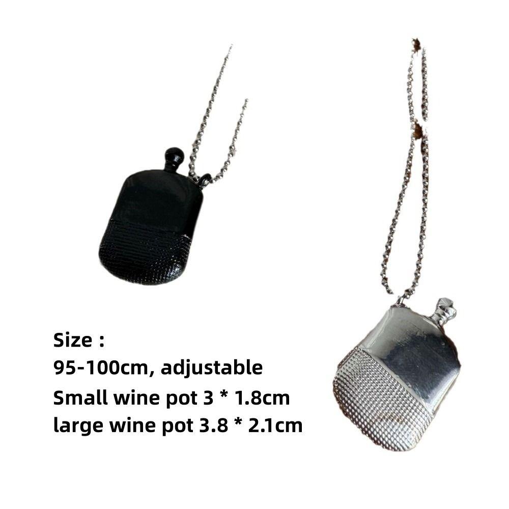 INS Minimalist Pendant Necklace Small Wine Pot Black Rope Sweater Chain Titanium Steel Long Adjustable Neck Chain