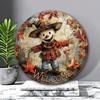 Metal Wall Art 8 Inch Round Scarecrow Welcome Sign Fantasy Decor For Garden Living Room Indoor Outdoor