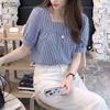 ZANZEA Women Grid Print Casual Square Collar Short Sleeve Blouse