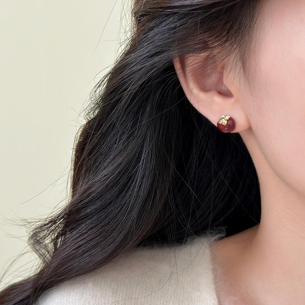 Female Autumn and Winter Light Luxury Niche Persimmon Ruyi Earrings