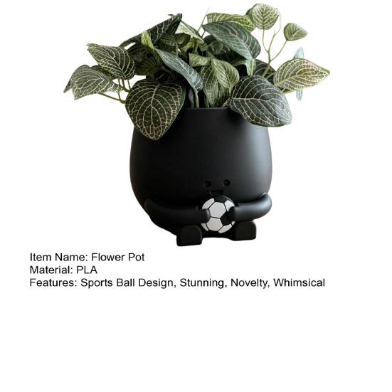 Smile Face Planter Pot 3D Printed Cute Holding Tennis/Soccer Head Flower Pot with Drainage Hole for Indoor Outdoor Home Garden Decor