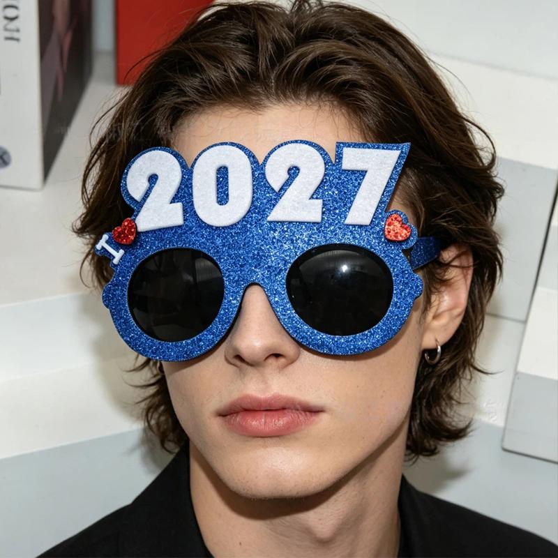 Óculos com Número 2027 Óculos de Feliz Ano Novo Óculos de Sol com Glitter de Diamante Adereço de Cosplay Decoração de Festa de Natal Óculos Engraçados