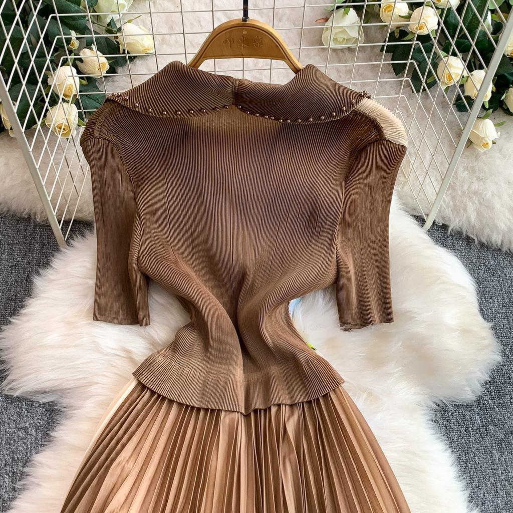 Summer Women Casual Plus Size Miyake Folds Print Beading Lace-up Oversize Loose Long Maxi Pleated Dresses