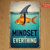 Vintage Goldfish Shark Fin Mindset Metal Sign Motivational Tin Wall Art Home Office Decor