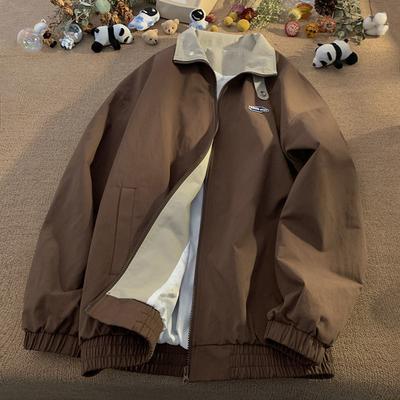 Brown Coffee Color Vintage American Tooling Jacket Unisex Spring and Autumn Loose Jacket Couple Men's Jacket