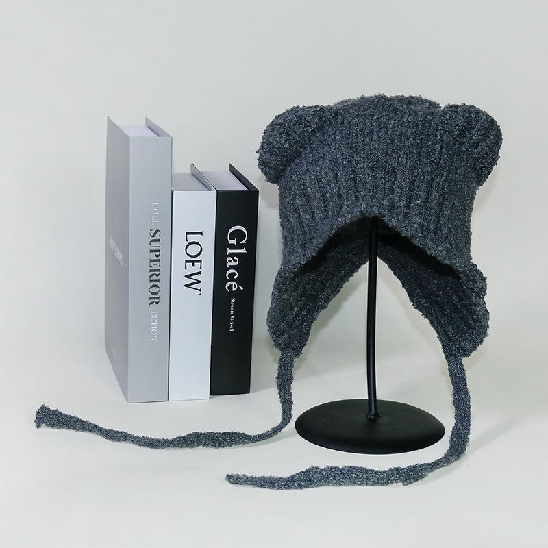 Cute Teddy Velvet Bear Ears Lei Feng Hat Children'S Autumn And Winter Warm Big Head Waist Strap Ear Protector Head Cap