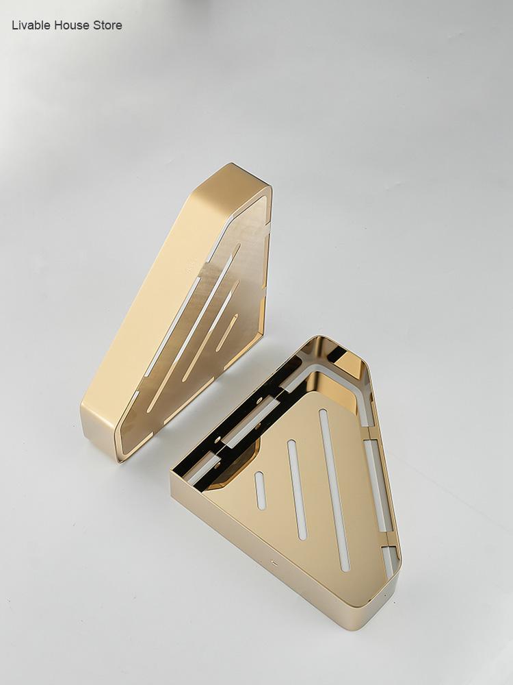 Gold bathroom tripod 304 stainless steel bathroom wall hanging corner storage rack toilet corner storage basket bathroom shelf