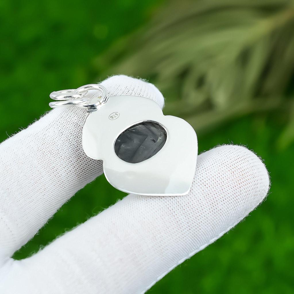 Womens Day Sale 925 Sterling Silver Black Rutile Gemstone Bezel Pendant Jewelry