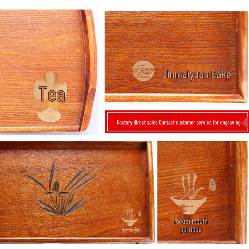 Handcrafted Japanese Orchid Rectangular Wooden Tea Tray with Custom Logo for Hotels and Restaurants