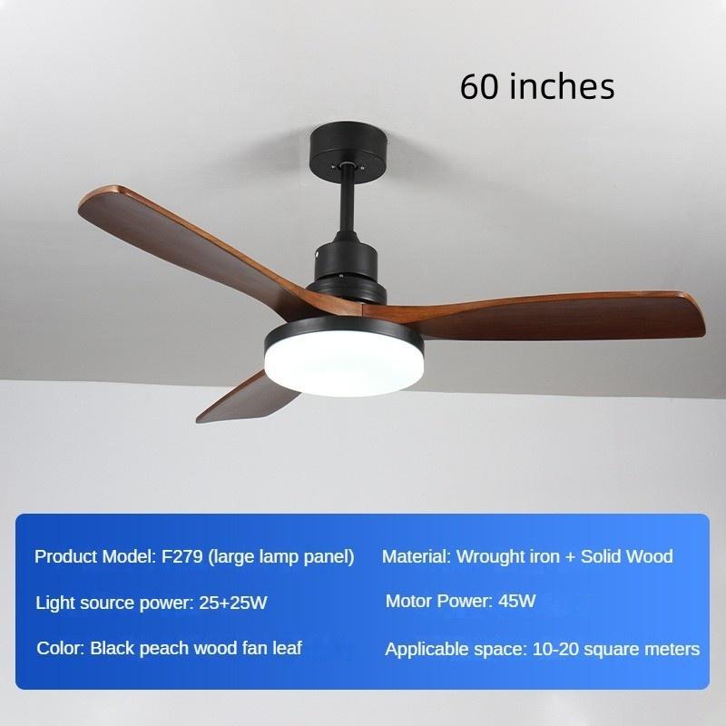 45W Full Spect Household Intelligent Variable Frequency Living Room Electric Fan Light Solid Wood Retro Restaurant Fan Light