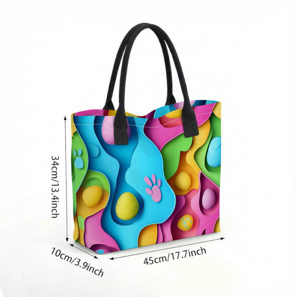 Colorful Paw Print Casual Tote Bag Large Capacity Fashion Shoulder Bag for Daily Use