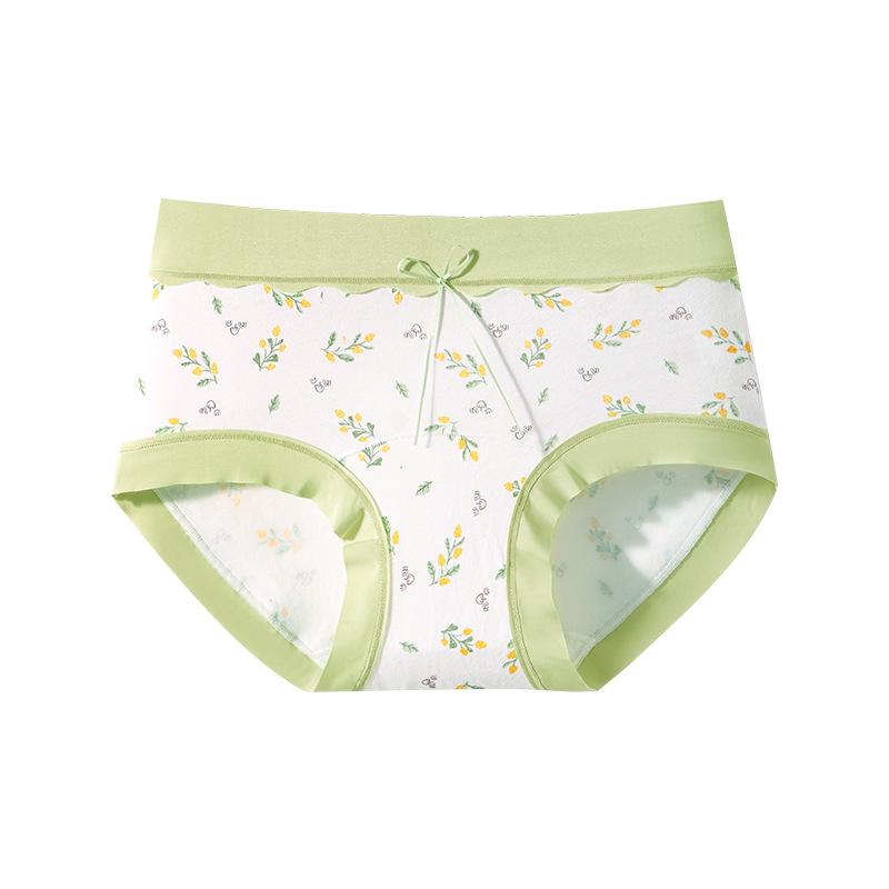 Women's Spring and Summer Print Cotton Antibacterial Extension Crotch Naked Sense Stretchless Briefs